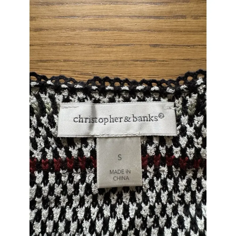 Christopher & Banks Women Size Small Open Front Crochet Faux Suede Fringe Chic